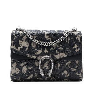 Pre Loved gucci Embossed Print Shoulder Bag Women Black